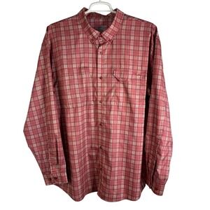 HUK Men's Plaid Performance Long Sleeve Button Up Shirt Sz XXL Red Tan Fishing